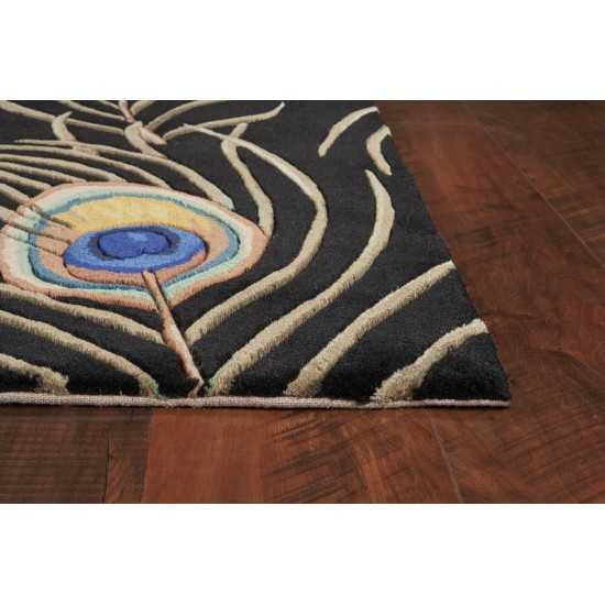 Catalina Black Peacock Feathers 5'6" Round Rug