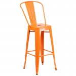 Commercial Grade 30" Round Orange Metal Indoor-Outdoor Bar Table Set with 2 Cafe Stools