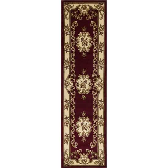 Corinthian Red/Ivory Aubusson 2'2" x 7'11" Runner Rug