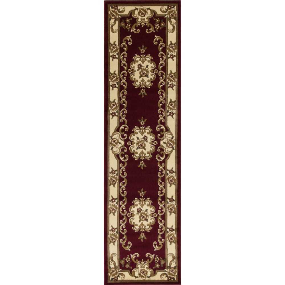 Corinthian Red/Ivory Aubusson 2'2" x 7'11" Runner Rug