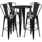 Commercial Grade 30" Round Black Metal Indoor-Outdoor Bar Table Set with 4 Cafe Stools