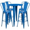 Commercial Grade 30" Round Blue Metal Indoor-Outdoor Bar Table Set with 4 Cafe Stools