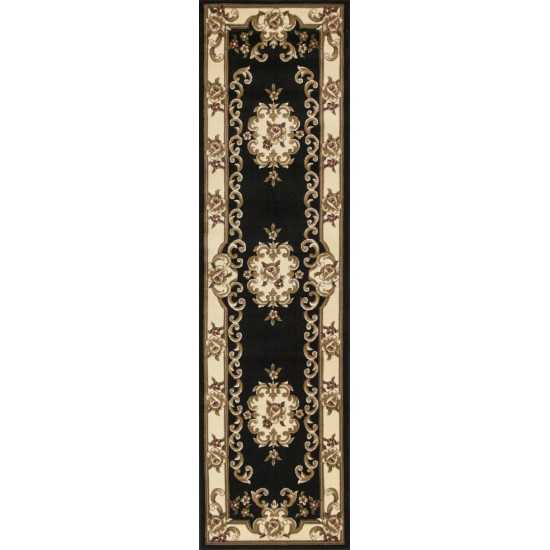 Corinthian Black/Ivory Aubusson 2'2" x 7'11" Runner Rug