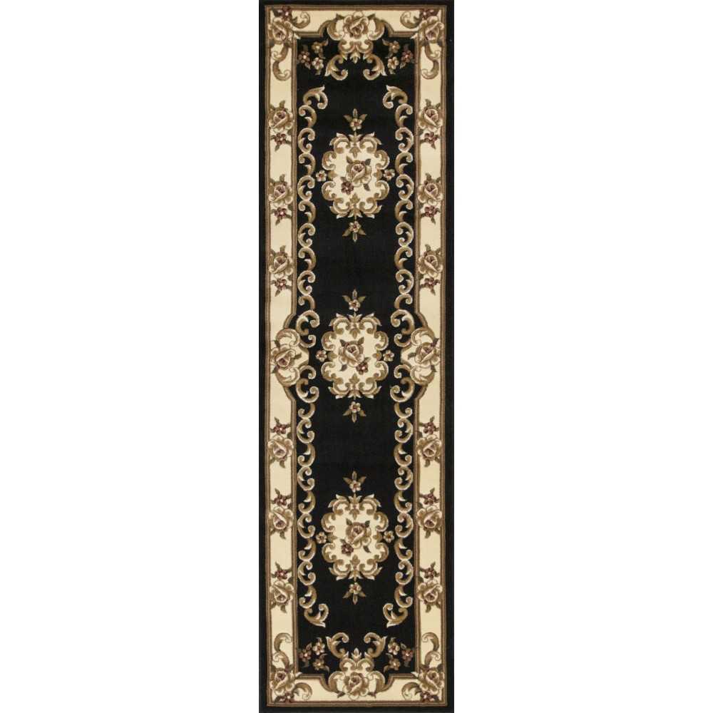 Corinthian Black/Ivory Aubusson 2'2" x 7'11" Runner Rug