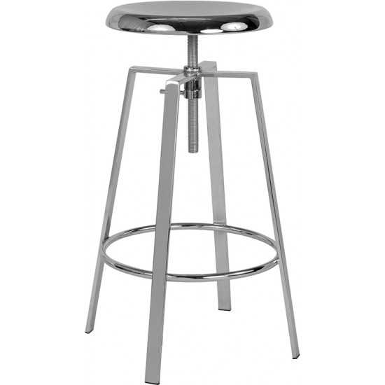 Toledo Industrial Style Barstool with Swivel Lift Adjustable Height Seat in Chrome Finish