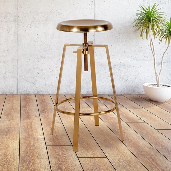 Toledo Industrial Style Barstool with Swivel Lift Adjustable Height Seat in Gold Finish