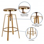 Toledo Industrial Style Barstool with Swivel Lift Adjustable Height Seat in Gold Finish