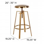 Toledo Industrial Style Barstool with Swivel Lift Adjustable Height Seat in Gold Finish