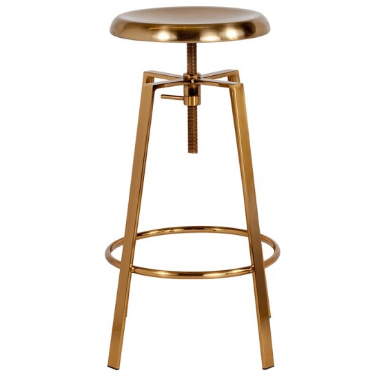 Toledo Industrial Style Barstool with Swivel Lift Adjustable Height Seat in Gold Finish