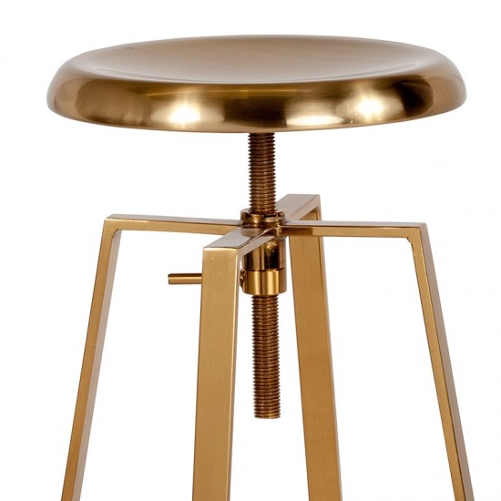 Toledo Industrial Style Barstool with Swivel Lift Adjustable Height Seat in Gold Finish