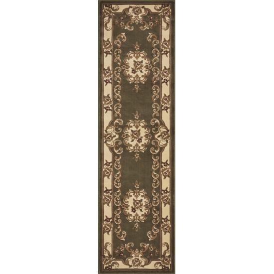 Corinthian Green/Ivory Aubusson 2'2" x 7'11" Runner Rug