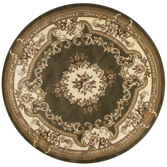 Corinthian Green/Ivory Aubusson 7'7" Round Rug