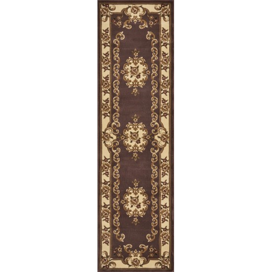 Corinthian Plum/Ivory Aubusson 2'2" x 7'11" Runner Rug