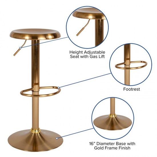 Madrid Series Adjustable Height Retro Barstool in Gold Finish