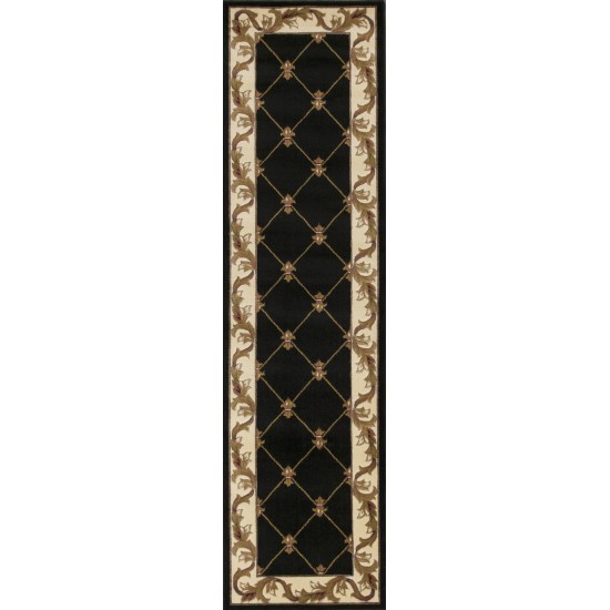 Corinthian Black Fleur-De-Lis 2'2" x 7'11" Runner Rug