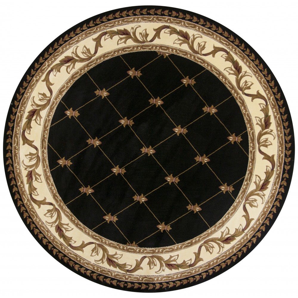 Corinthian Black Fleur-De-Lis 7'7" Round Rug