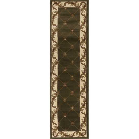 Corinthian Green Fleur-De-Lis 2'2" x 7'11" Runner Rug