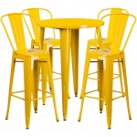 Commercial Grade 30" Round Yellow Metal Indoor-Outdoor Bar Table Set with 4 Cafe Stools