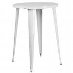 Commercial Grade 30" Round White Metal Indoor-Outdoor Bar Table Set with 4 Square Seat Backless Stools