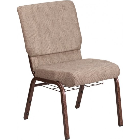 18.5''W Church Chair in Beige Fabric with Book Rack - Copper Vein Frame