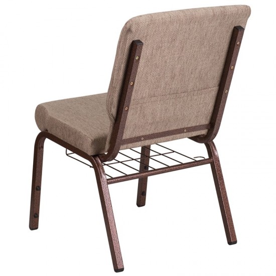 18.5''W Church Chair in Beige Fabric with Book Rack - Copper Vein Frame