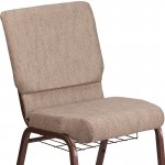 18.5''W Church Chair in Beige Fabric with Book Rack - Copper Vein Frame