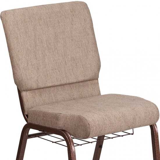 18.5''W Church Chair in Beige Fabric with Book Rack - Copper Vein Frame