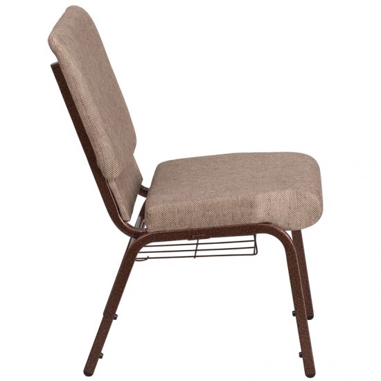 18.5''W Church Chair in Beige Fabric with Book Rack - Copper Vein Frame