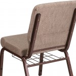 18.5''W Church Chair in Beige Fabric with Book Rack - Copper Vein Frame