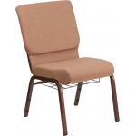 18.5''W Church Chair in Caramel Fabric with Cup Book Rack - Copper Vein Frame