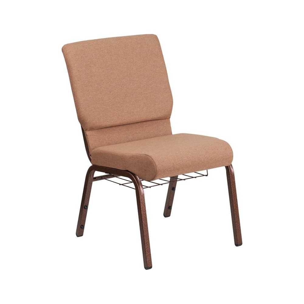 18.5''W Church Chair in Caramel Fabric with Cup Book Rack - Copper Vein Frame