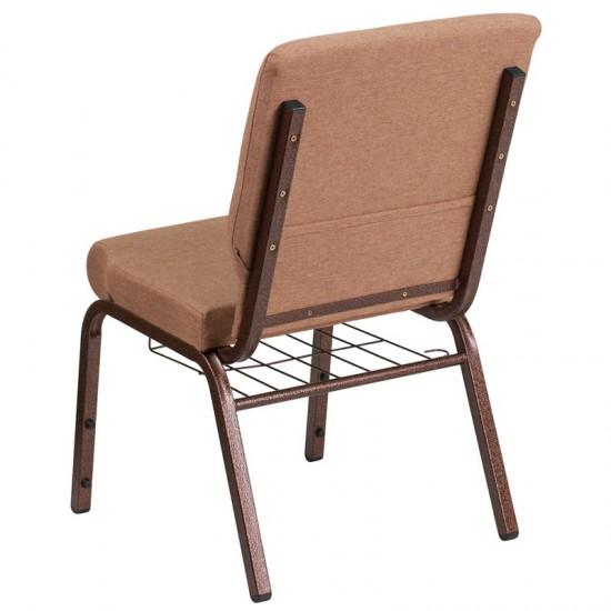 18.5''W Church Chair in Caramel Fabric with Cup Book Rack - Copper Vein Frame