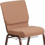 18.5''W Church Chair in Caramel Fabric with Cup Book Rack - Copper Vein Frame