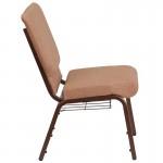 18.5''W Church Chair in Caramel Fabric with Cup Book Rack - Copper Vein Frame