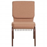 18.5''W Church Chair in Caramel Fabric with Cup Book Rack - Copper Vein Frame