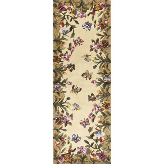 Emerald Antique Beige Butterfly Garden 2'6" x 8' Runner Rug