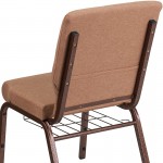 18.5''W Church Chair in Caramel Fabric with Cup Book Rack - Copper Vein Frame