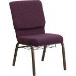 18.5\'\'W Church Chair in Plum Fabric with Cup Book Rack - Gold Vein Frame