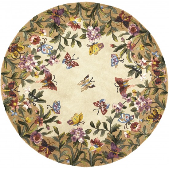 Emerald Antique Beige Butterfly Garden 5'6" Round Rug