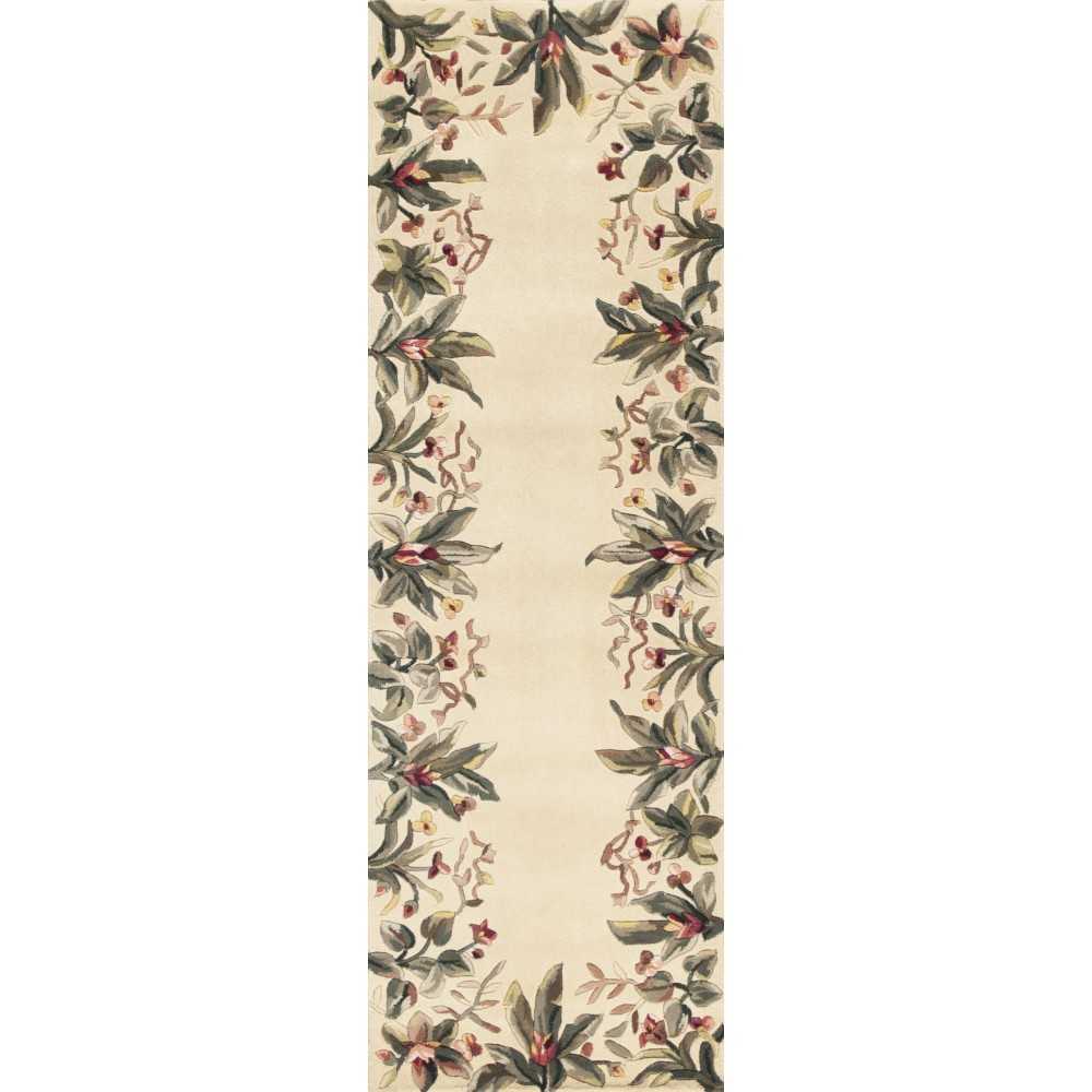 Emerald Ivory Tropical Border 2'6" x 8' Runner Rug