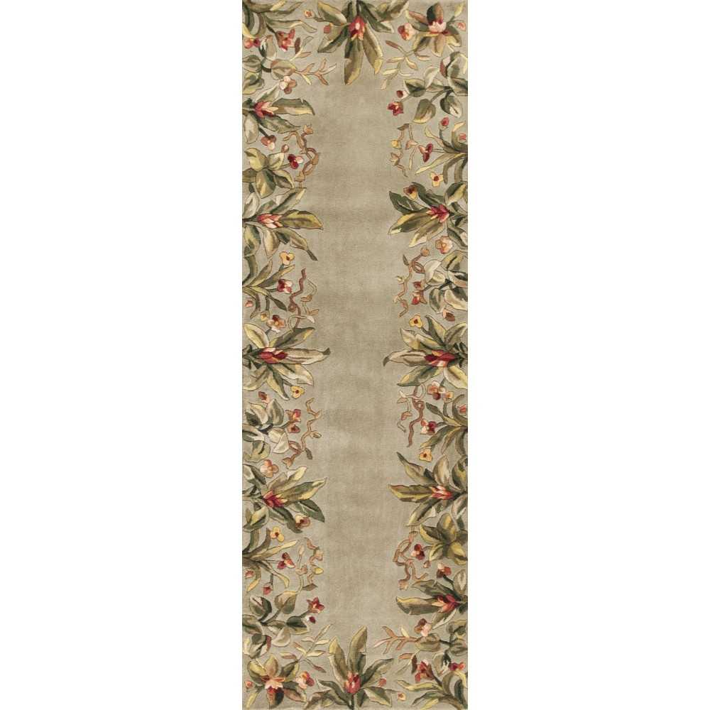 Emerald Sage Tropical Border 2'6" x 8' Runner Rug