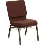 18.5''W Church Chair in Brown Fabric with Cup Book Rack - Gold Vein Frame