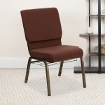 18.5''W Church Chair in Brown Fabric with Cup Book Rack - Gold Vein Frame