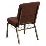 18.5''W Church Chair in Brown Fabric with Cup Book Rack - Gold Vein Frame