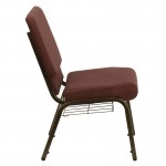 18.5''W Church Chair in Brown Fabric with Cup Book Rack - Gold Vein Frame