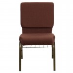 18.5''W Church Chair in Brown Fabric with Cup Book Rack - Gold Vein Frame