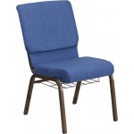 18.5''W Church Chair in Blue Fabric with Cup Book Rack - Gold Vein Frame