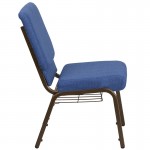 18.5''W Church Chair in Blue Fabric with Cup Book Rack - Gold Vein Frame