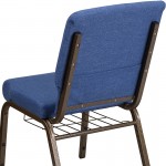 18.5''W Church Chair in Blue Fabric with Cup Book Rack - Gold Vein Frame