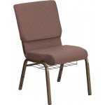 18.5\'\'W Church Chair in Brown Dot Fabric with Book Rack - Gold Vein Frame